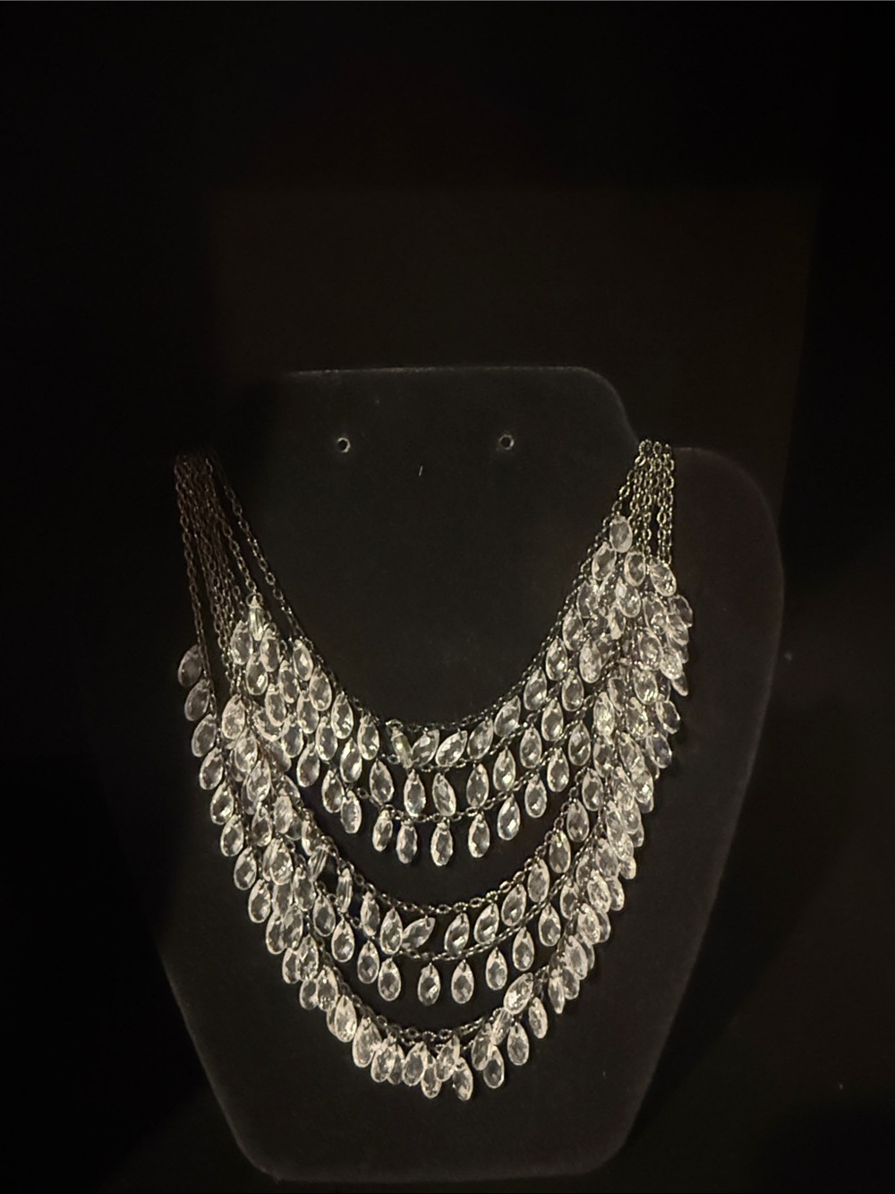 Layered Clear Crystal Teardrop Statement Necklace - Unbranded